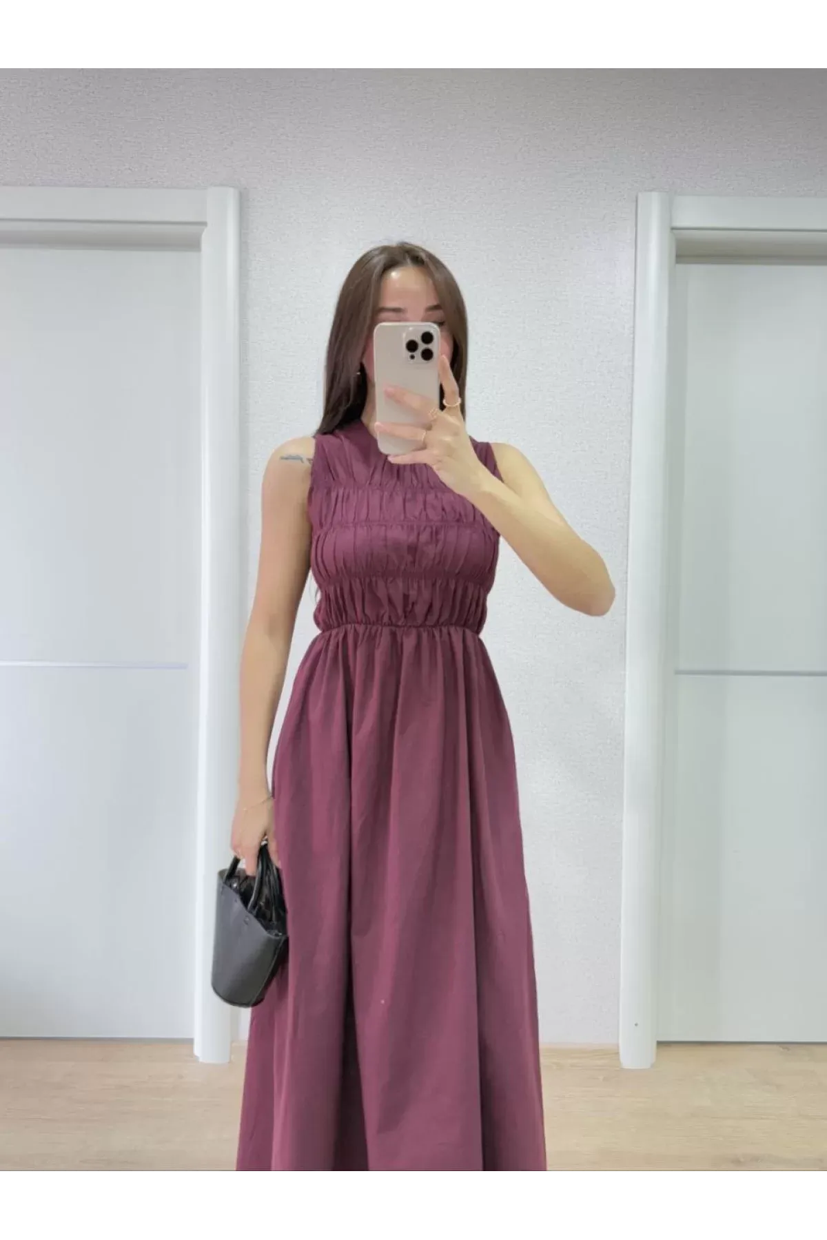 Aureve Göğüs Lastikli Poplin Maxi Elbise