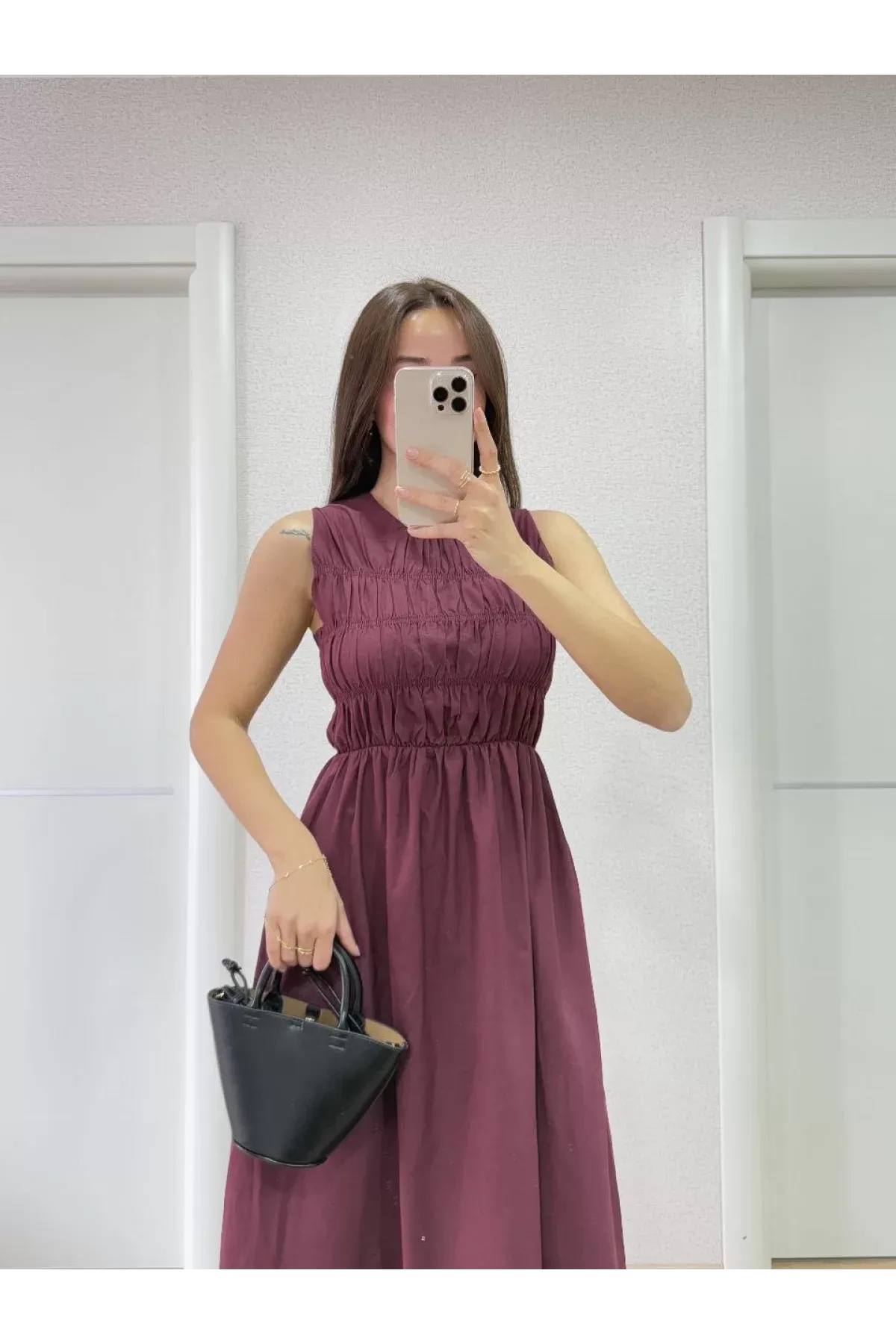 Aureve Göğüs Lastikli Poplin Maxi Elbise